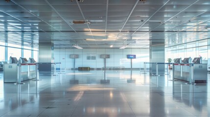 Wall Mural - Quiet airport check-in counters with no queues or travelers