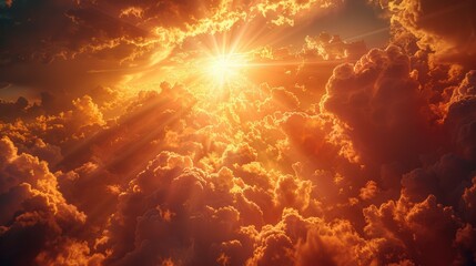 Wall Mural - Bright sun and sun rays shinning through clouds