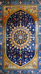 Canvas Print - Detail of traditional Persian mosaic wall with geometrical ornament in Iran, Arabic Islamic pattern