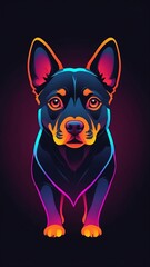 Outline dog neon in the dark gradient colors