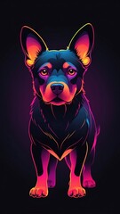 Outline dog neon in the dark gradient colors