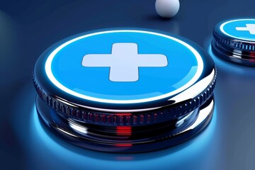 Sticker - Glowing medical cross icon healthcare innovation concept vector illustration clean design medical inspiration