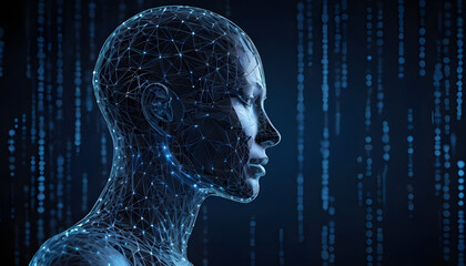 Dark face Data or network protection robotic futuristic technology concept 