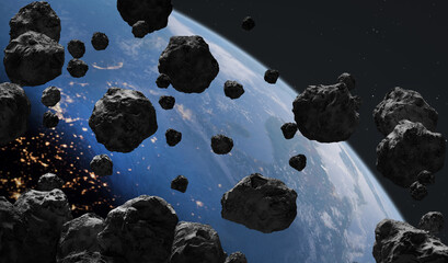 Wall Mural - asteroids in space,3d illustration