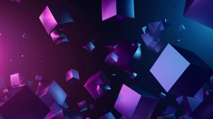 Wall Mural - abstract background wallpaper. geometric shapes in purple and blue, depth perspective, visualization