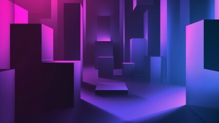 Wall Mural - abstract background wallpaper. geometric shapes in purple and blue, depth perspective, visualization