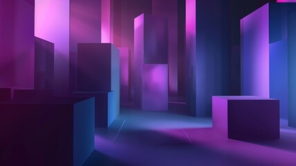 Wall Mural - abstract background wallpaper. geometric shapes in purple and blue, depth perspective, visualization
