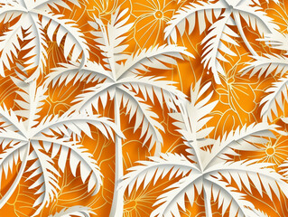  Seamless tropical pattern. Lacy pattern of palm trees on plain color background. A papercut style. 