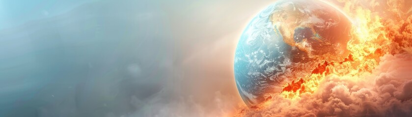 Wall Mural - A planet is on fire and is surrounded by a cloud of smoke. The planet is the center of the image and the fire is surrounding it