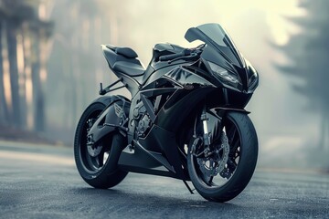 Sport Bike. Black Motorcycle on High Speed. Power and Speed Concept