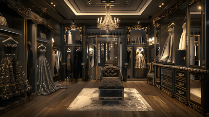 Wall Mural - High-fashion store with couture dresses and sophisticated lighting