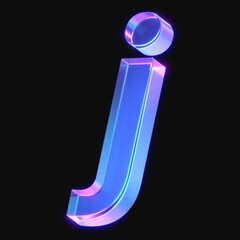 Wall Mural - 3d rendering of glowing letter j in the dark with neon retro light. 3d illustration with gradient gl