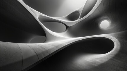Wall Mural - empty concrete building interior with round openings is illuminated by natural light coming from the