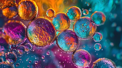 Wall Mural - Detailed image of stem cells under a microscope, showcasing a colorful and dynamic arrangement of cells in a laboratory context