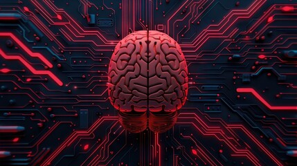Wall Mural - futuristic depicting a brain like circuit board design symbolizing the concepts of intelligence adva