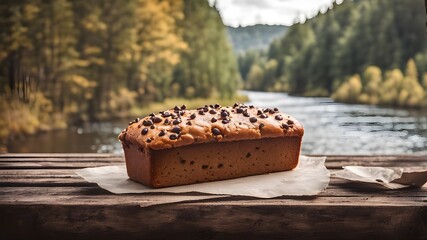 Decadent chocolate cake slice on rustic wooden table