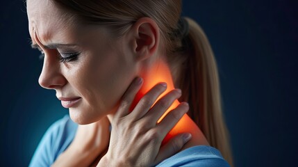 Wall Mural -  focus Woman with neck pain highlighted  