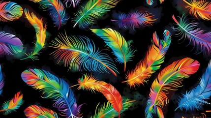 Wall Mural - A seamless pattern with colorful feathers