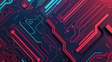 Wall Mural - of intelligent circuits with abstract geometric shapes in a vibrant color palette the image depicts 