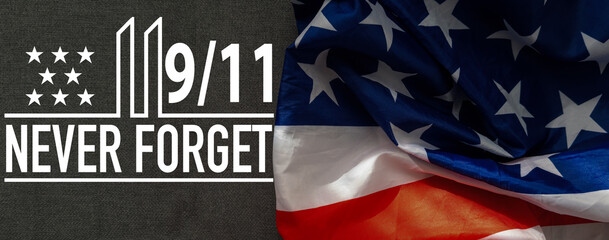 Wall Mural - Text Never Forget 9. 11 with United States flag