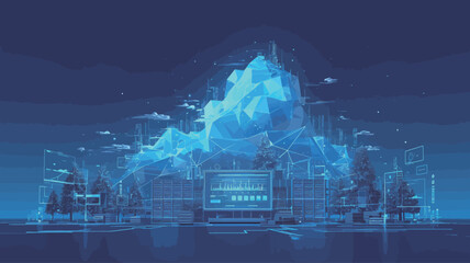 Wall Mural - Abstract polygonal city landscape with buildings and skyscrapers on the background. Vector illustration