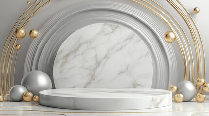 Wall Mural - white marble and gold abstract background with generative ai. product display podium.