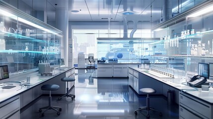 Laboratory research environment with high-tech equipment and detailed experimental setups, reflecting the advanced technology and meticulous planning involved 