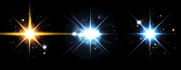 Wall Mural - The modern light star. Glow bursts isolated on a black background. Illustration flash light effect.