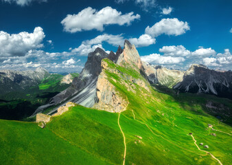 Wall Mural - Aerial view of Seceda mountain in summer in Dolomites, Italy