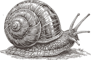 Snail. Engraved style.