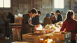 © VK Studio - Volunteers diligently sort through food donations in a well-lit industrial space, dedicated to helping their community.