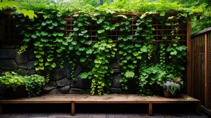 Canvas Print - trellis wall with plants