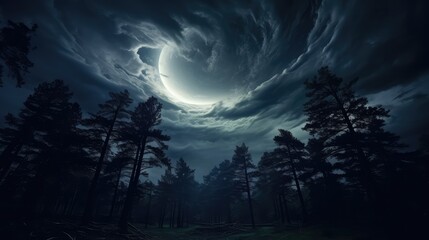 Wall Mural - illuminated night sky above trees