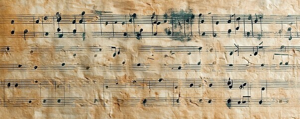 Vintage music sheet texture with handwritten notes background