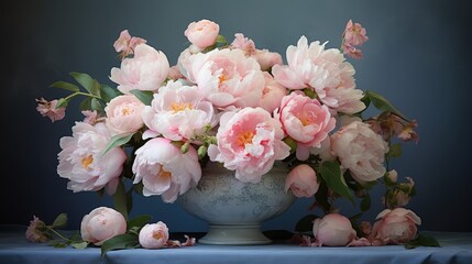 Wall Mural - peonies light pink water color