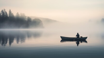 Poster - fog canoe in water