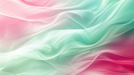 Wall Mural - A silk fabric background in serene pastel green and pink gradient hues exudes an elegant and ethereal aesthetic