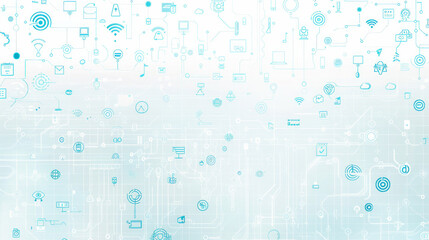 Wall Mural - PowerPoint background image, Science and technology theme, no text，light blue, many internet symbols, many wifi symbols, many router symbols, AI Generative