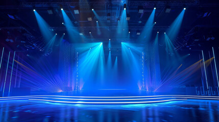 Wall Mural - a game show stage background, black background, blue spotlights, stage lights, beautiful lighting, AI Generative