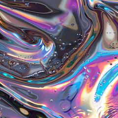 Wall Mural - Abstract 3D Background with flowing liquid metal texture. Seamless rainbow silver background.