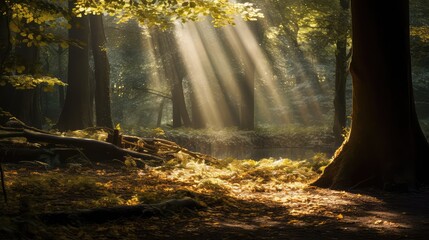 Poster - spot light shining through trees