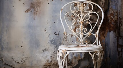 Wall Mural - chair distressed white metal