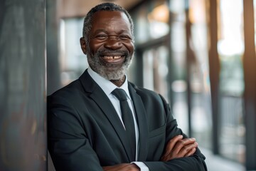 Senior black business man smiling at the camera. Portrait of confident happy older man in a suit smiling