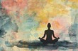 © Igor - Silhouette of a person meditating in lotus pose placed on vectorized abstract watercolor and chalk background