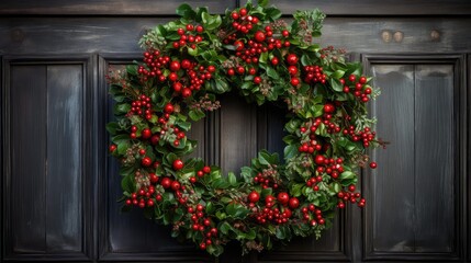 Poster - wreath green christmas background