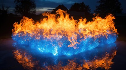 Canvas Print - flames blue and orange fire