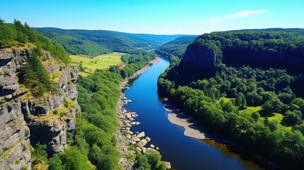 Poster - Serene River Winding Through a Mountainous Valley