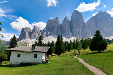 Villnoss. South Tyrol. Val di Funes. Italy. Panorama of the Dolomites. Puez Odle Park