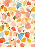 Fototapeta Uliczki - Watercolor painting of strawberries in raindrops painted in cubist style with soft pastel colors seamless pattern