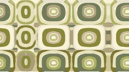 Seamless pattern of green and beige geometric shapes with a retro vibe. Ideal for vintage and modern design projects.